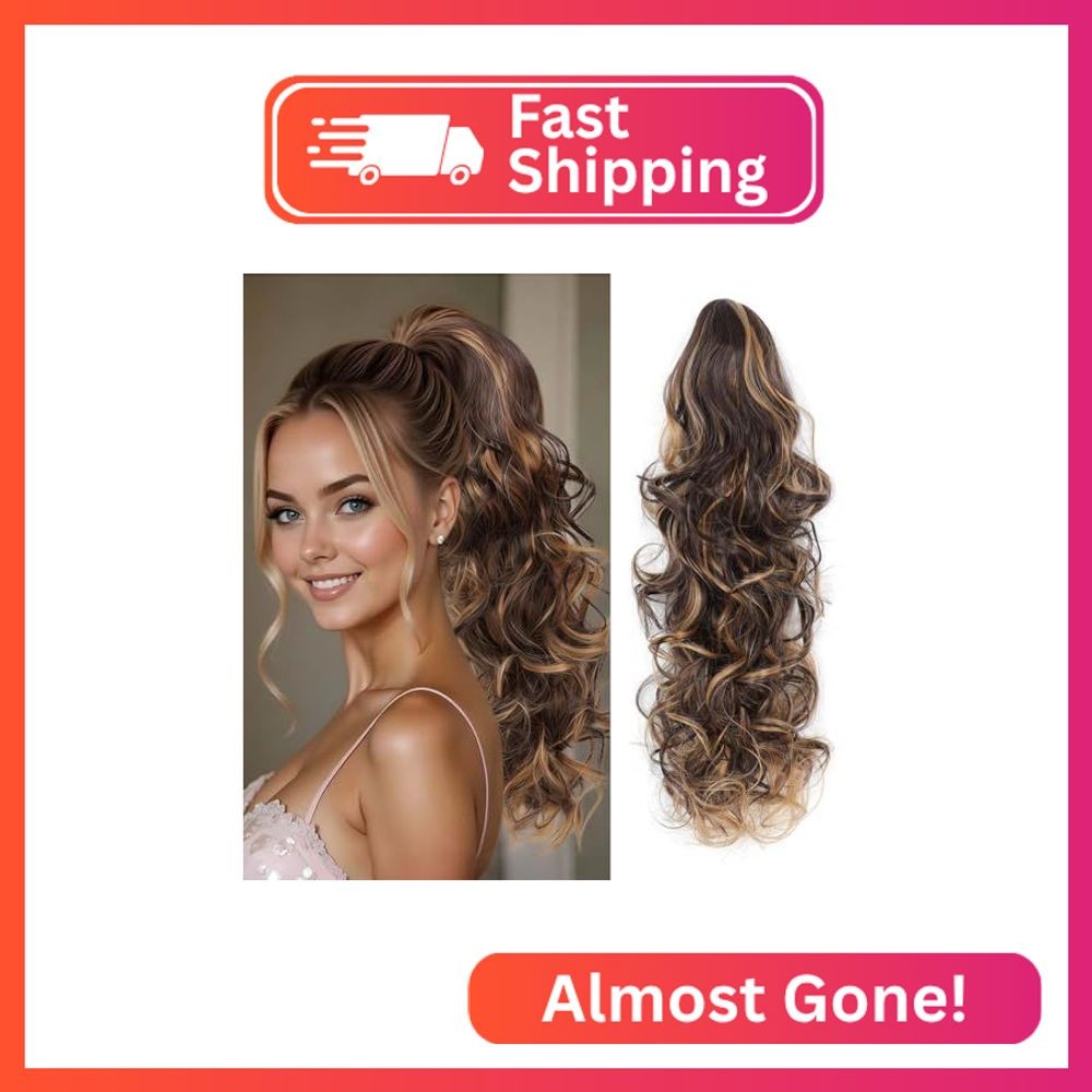 Vejamotowa Ponytail Extension Curly Wavy, 22″ Claw Clip Ponytail Extensions for
