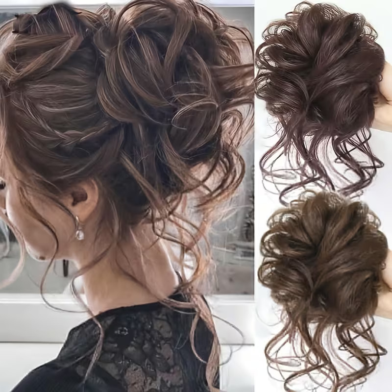 Natural Curly Messy Bun Hair Piece Scrunchie Updo Hair Extensions Real as Human