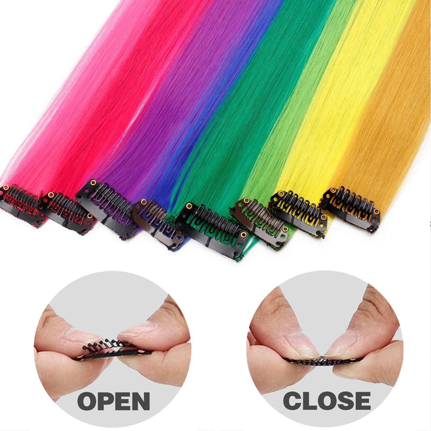 5 / 10 PCS Synthetic Color Hair Piece Extension Clip In Highlight Rainbow Streak
