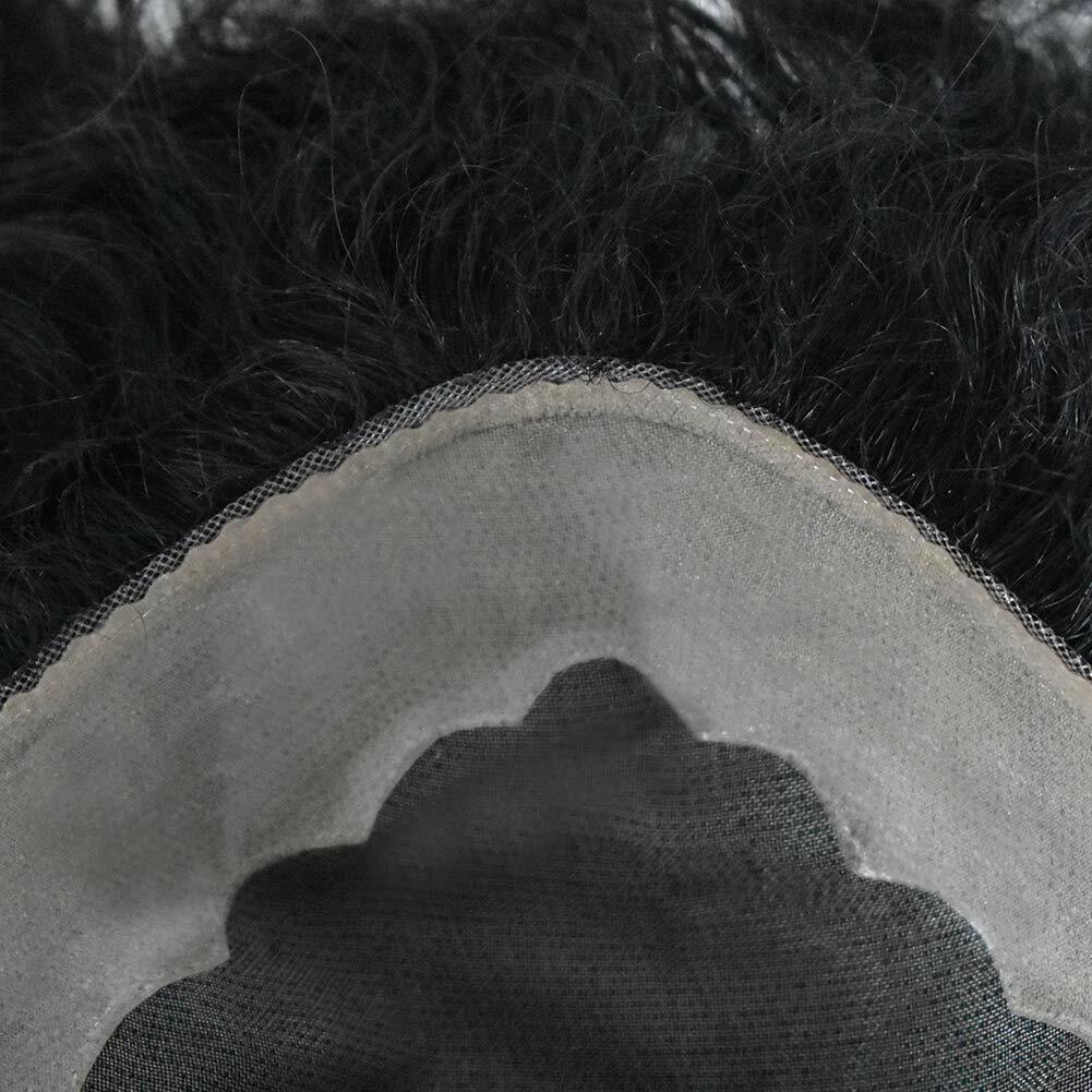 Mens Toupee Curly Wavy Human Hair Replacement System 20MM Wave Mono Poly NPU Wig