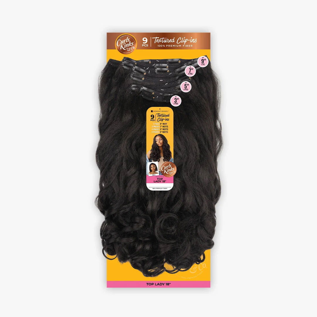 Sensationnel Curls Kinks & Co Synthetic Hair Clip-ins – Top Lady 18″