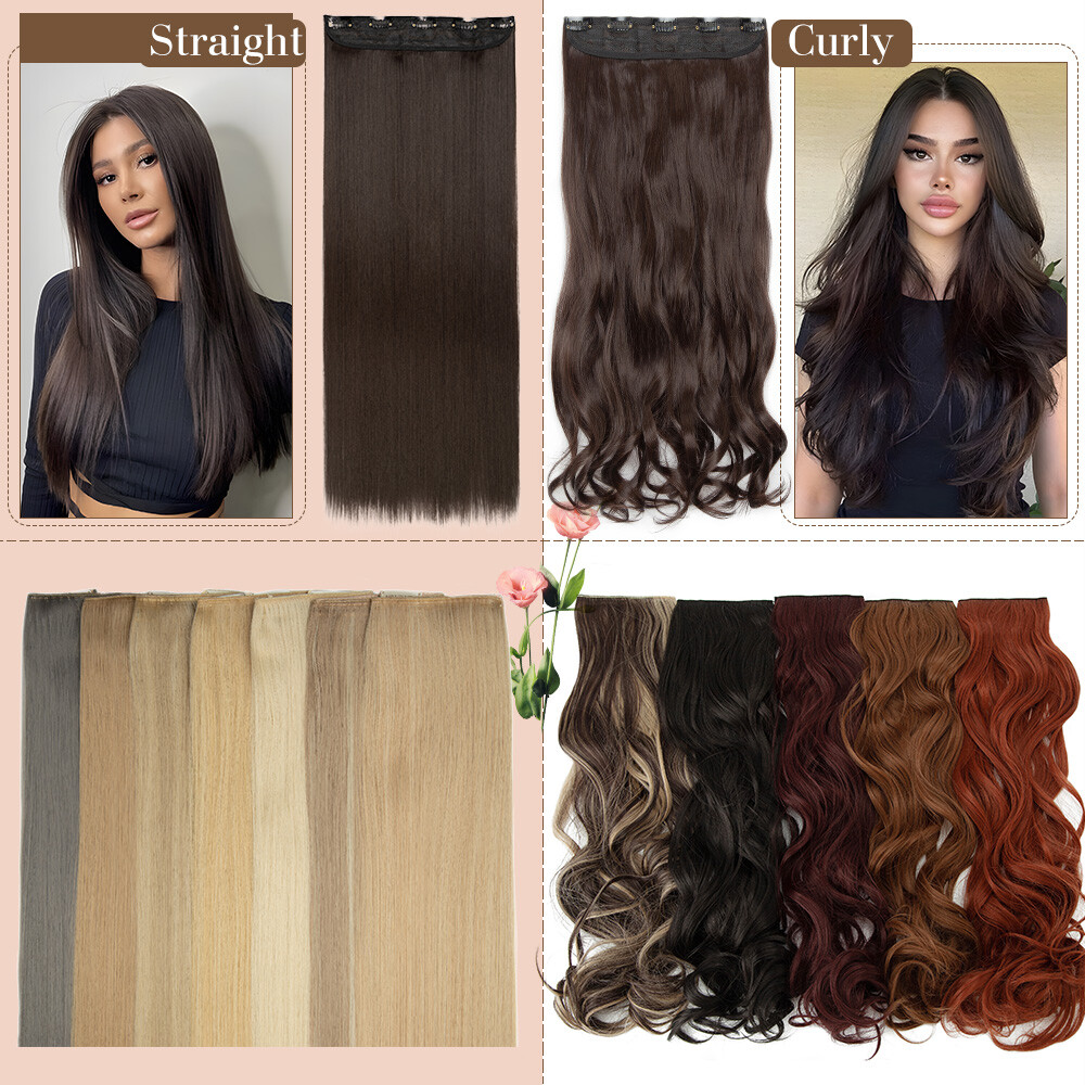 100% Natural Synthetic Hair Long Full Head Clip in on Hair Extensions Thick 145g