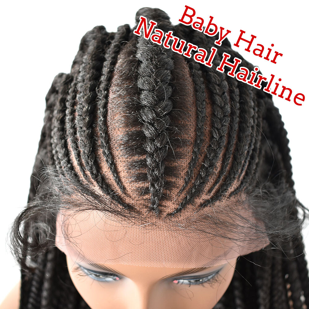 Lace Front Box Braids Cornrow Women Wigs Baby Hair Kanekalon Synthetic 31″ Long