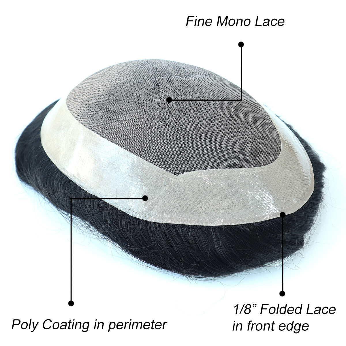 Fine Mono Mens Toupee Hairpiece Poly Skin Around Men Hair Replacement System Wig