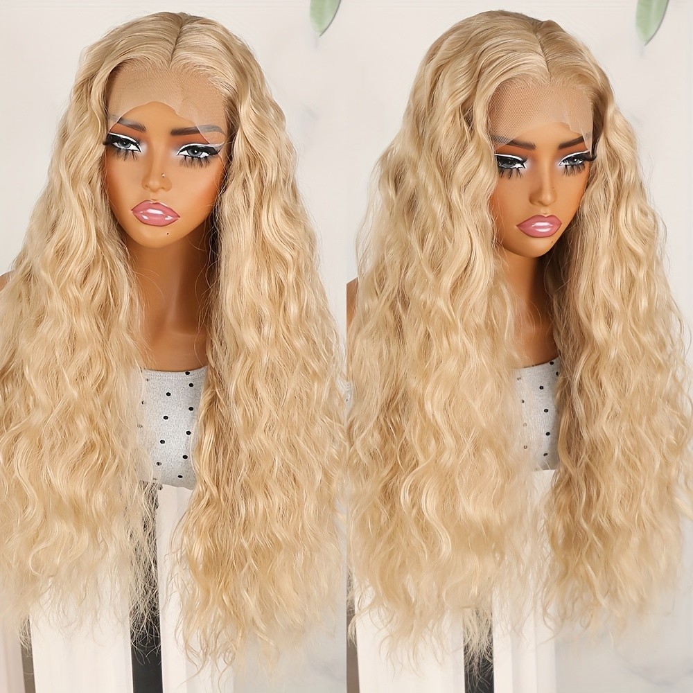Women’s Long Loose Curly Wave Synthetic Hair Lace Front Wigs Ash Blonde Glueless