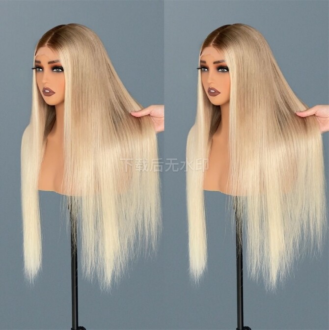 Lace Front Virgin Human Hair Wig Balayage Beige Ombre Hightlight Straight Wig