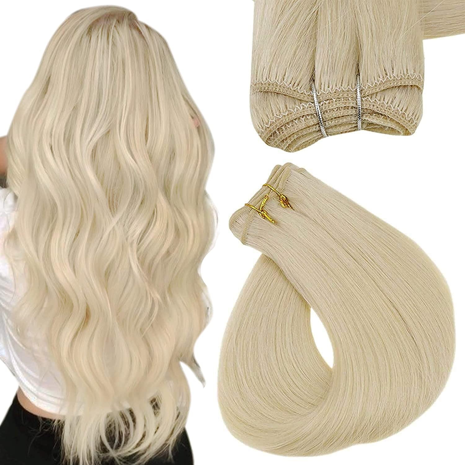 Weft Sew In Remy Human Hair Extensions Double Weave Hair Bundle Full Head Thick