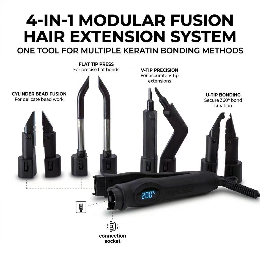 4-IN-1 Convertible Pro Fusion Tool Kit for Keratin Hair Extensions, Hot Fusion I