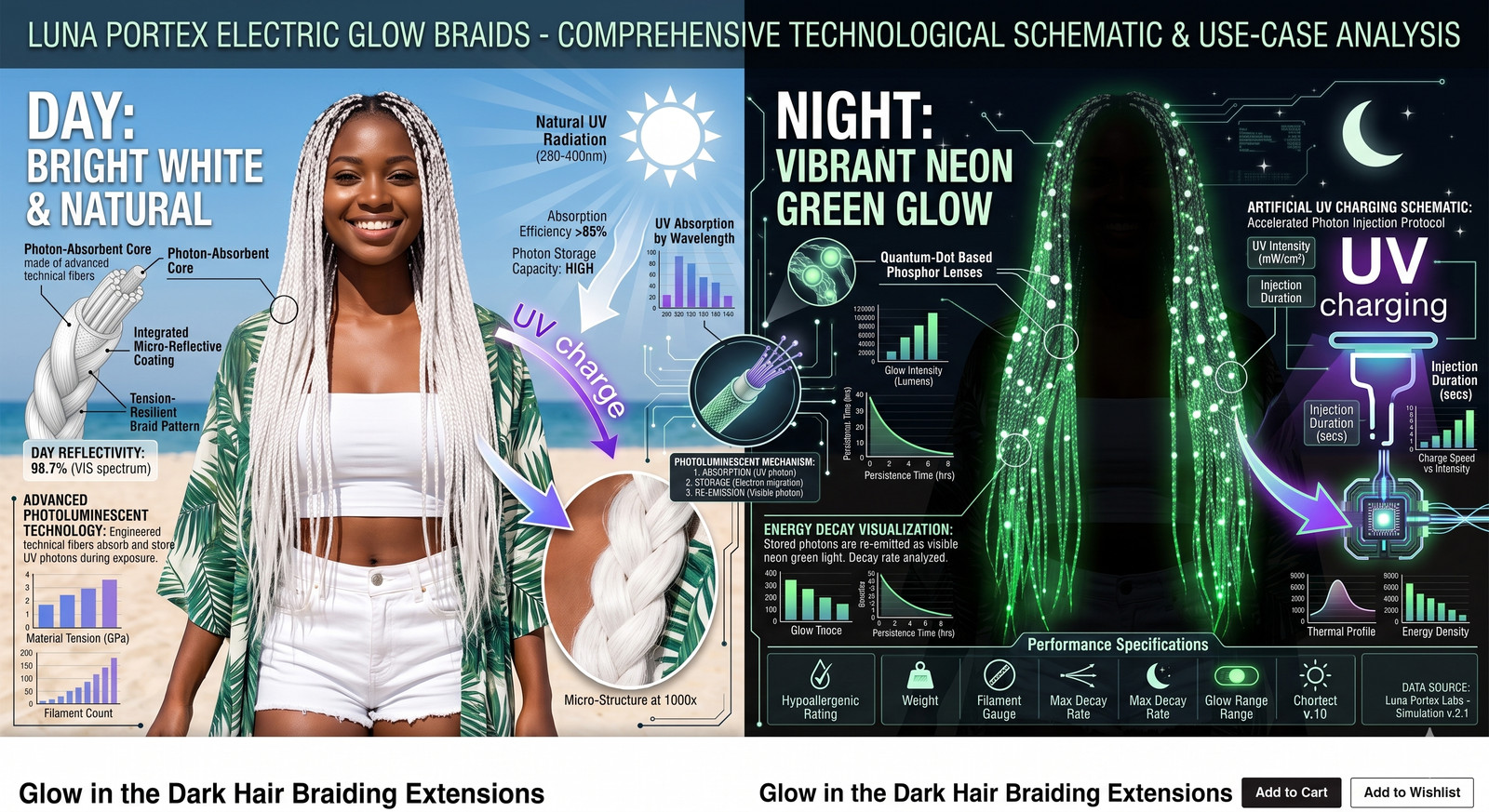 Glow in the dark Hair Braiding Extensions 6 Pack