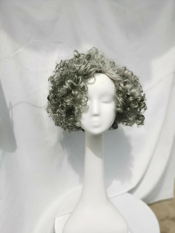 Kinky Curly Salt and Pepper Hair Synthetic Capless Wigs 12 Inches