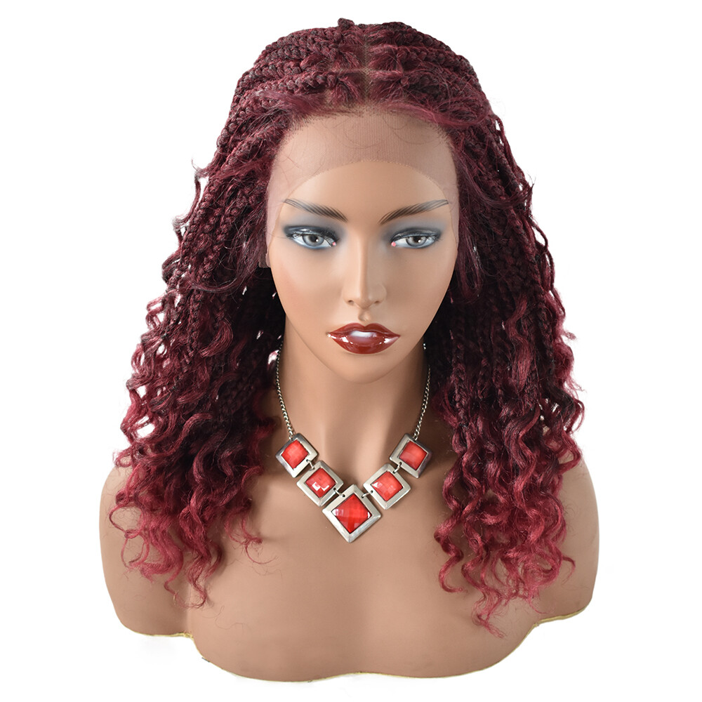 Hand Tied Swiss Lace Front Box Braids Women Wig Synthetic 18″ Wavy Ombre Hair US
