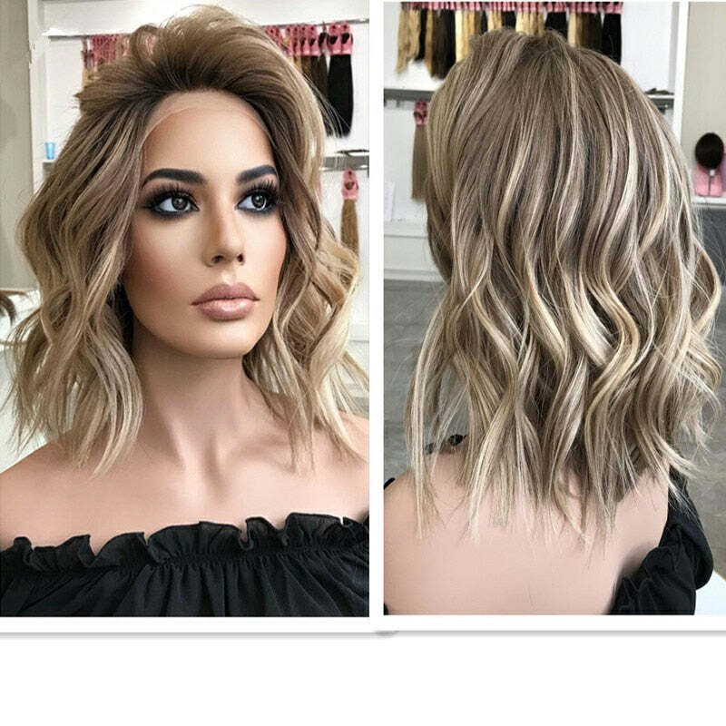Ash Brown Honey Blonde Highlights Lace Frontal Balayage Wig for White Women