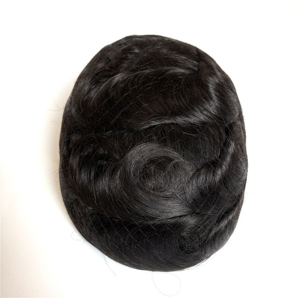 Human Hair Toupee Hair Replacement Unit System 0.12mm Poly Gauze Hairpieces