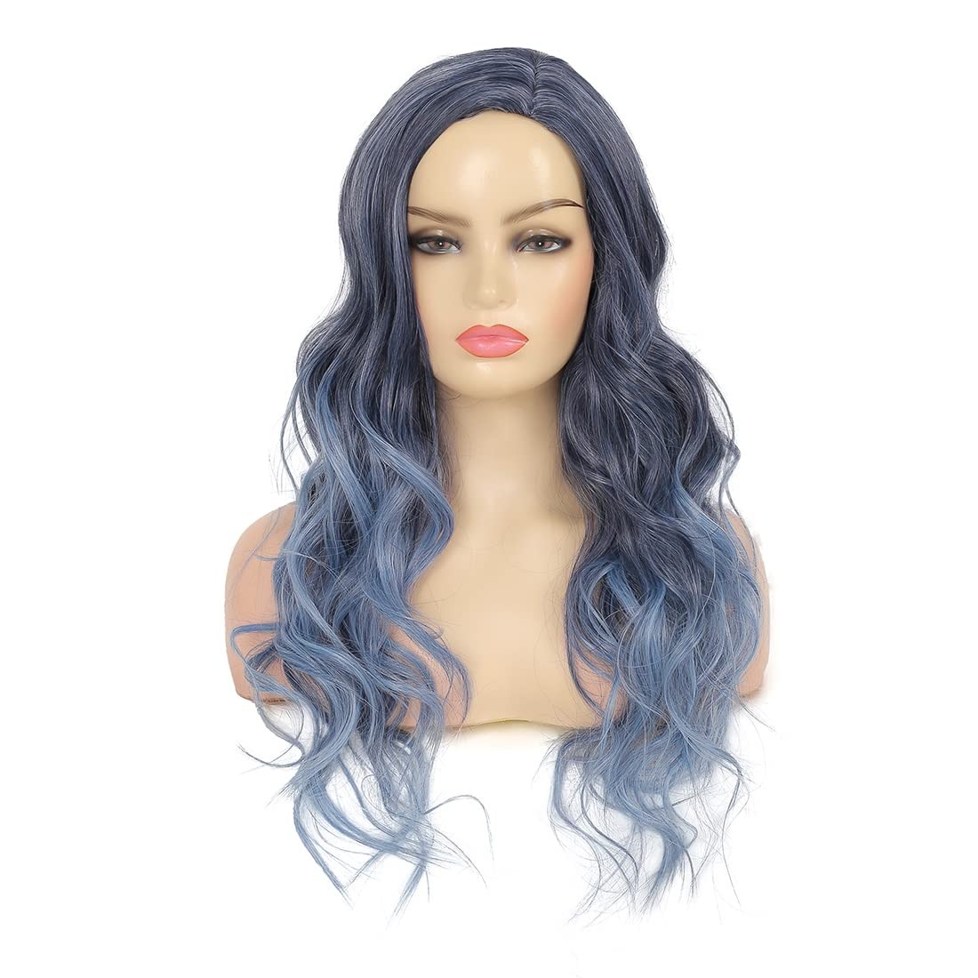 Long Curly Wavy Ombre Blue Wigs for Women Synthetic Natural Middle Part Daily…
