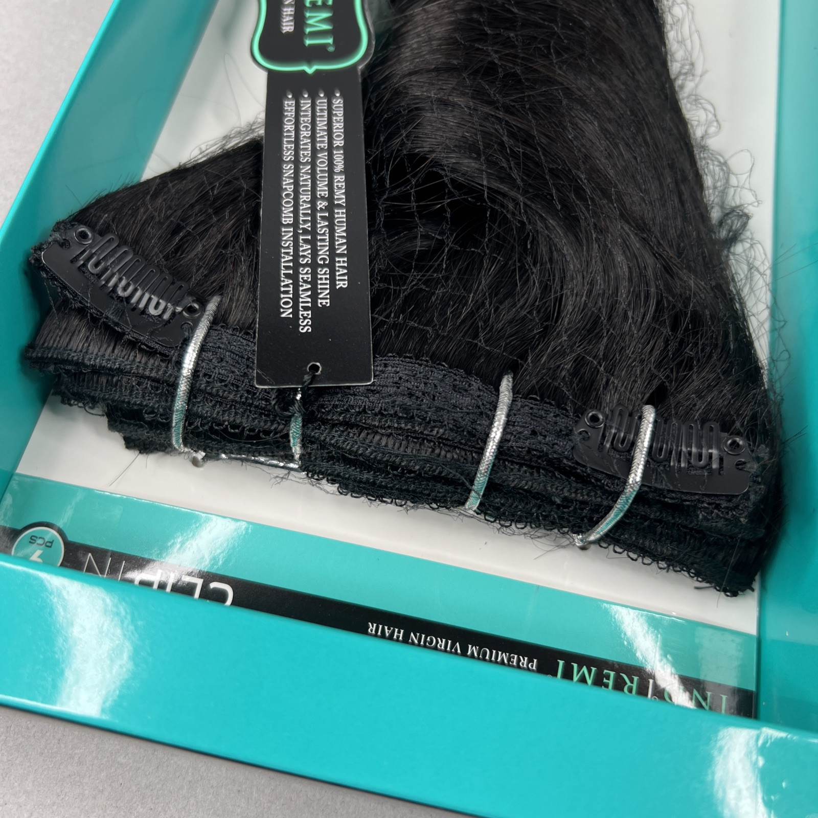 Indi Remi 9 Pc 10” Clip-in #1B Off Black Super Romance Curl Human Virgin Hair