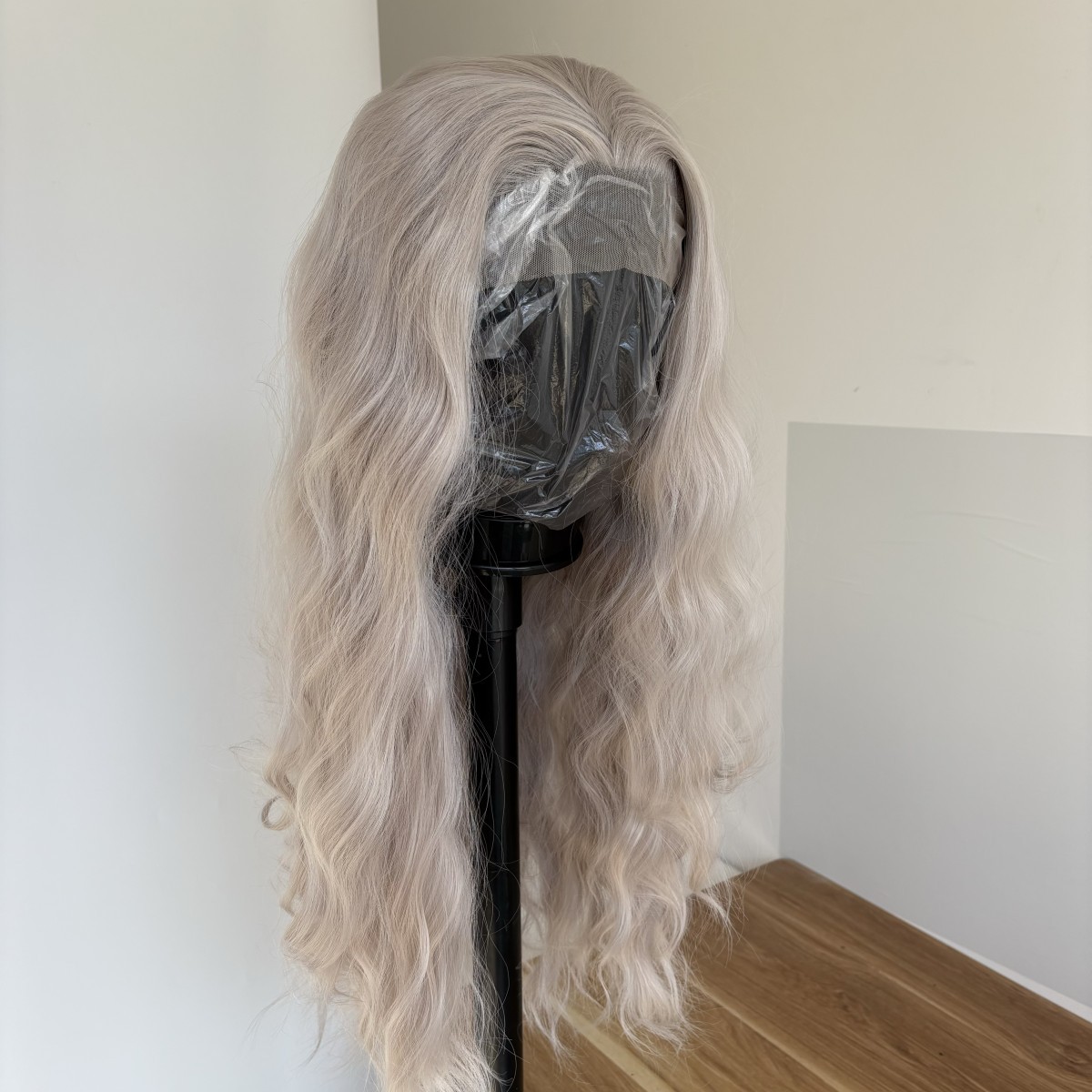 Silver Frontal T Lace Wig Heat Resistant Synthetic Hair Long Wavy