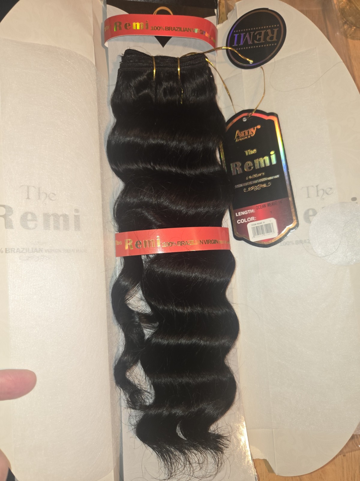 Remi Brazilian Remy Human Hair Yaky Ocean Weave Extensions Black 14in