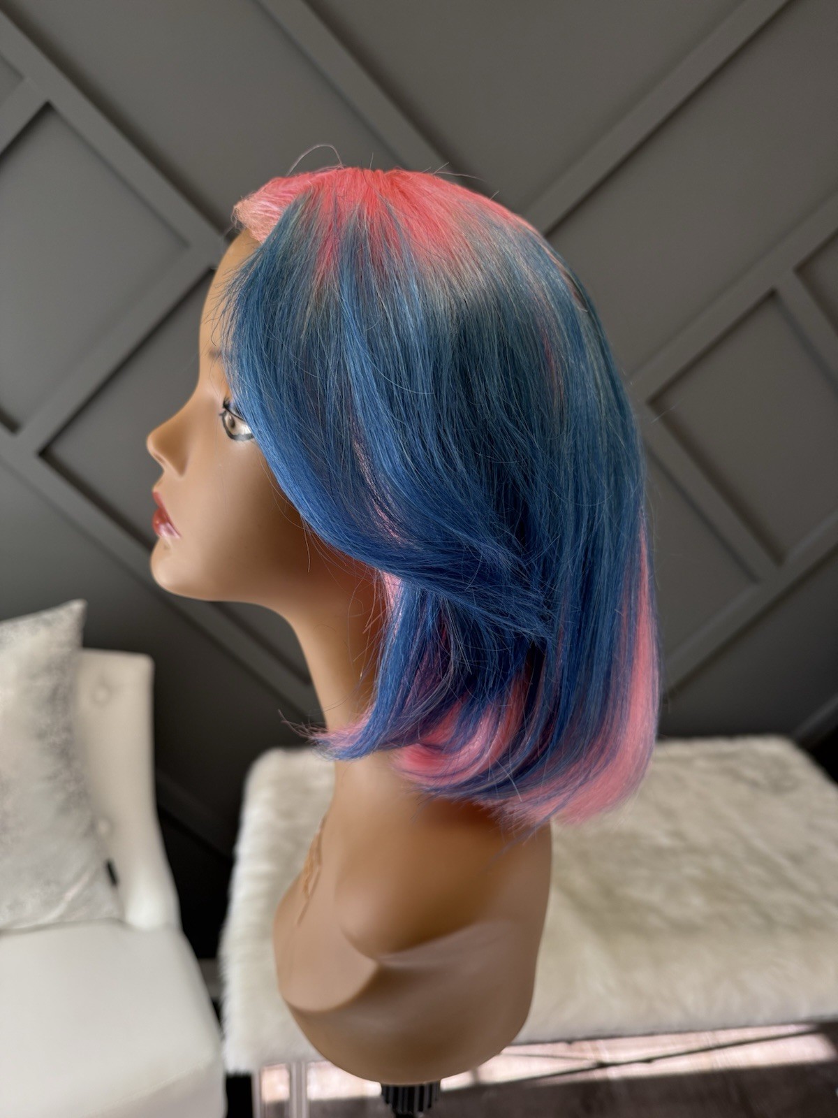 Custom Color Lace Front Wig Human Hair | Bob Cut Wig | Pink & Blue | Baby Shower