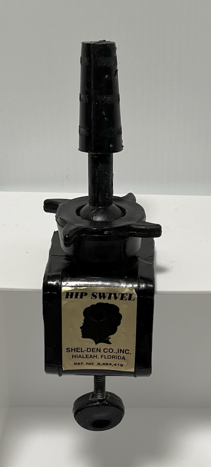 Vintage Hip-Swivel Wig Head Block Holder • Black Plastic • Table Mount Clamp