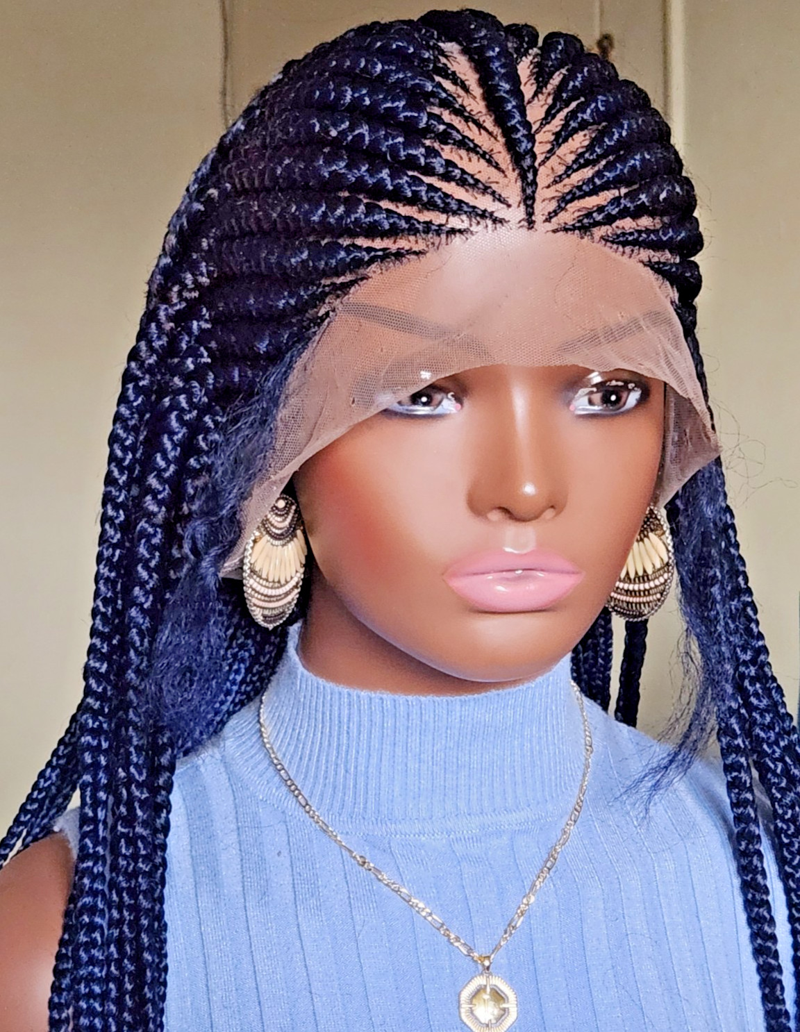 Handmade box Full Lace Cornrow wig 1B mix Dark blue