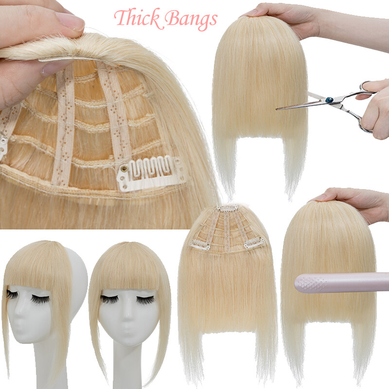 Thin/Thick Fringe Bangs Clip In 100% Remy Human Hair Extensions Hairpiece Topper