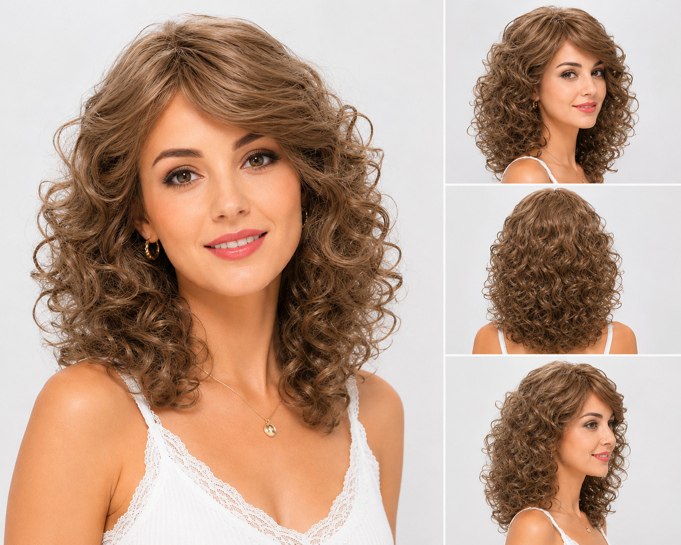 Women’s Medium Long Curly Light Brown Wig Natural Looking Synthetic Hair Wig