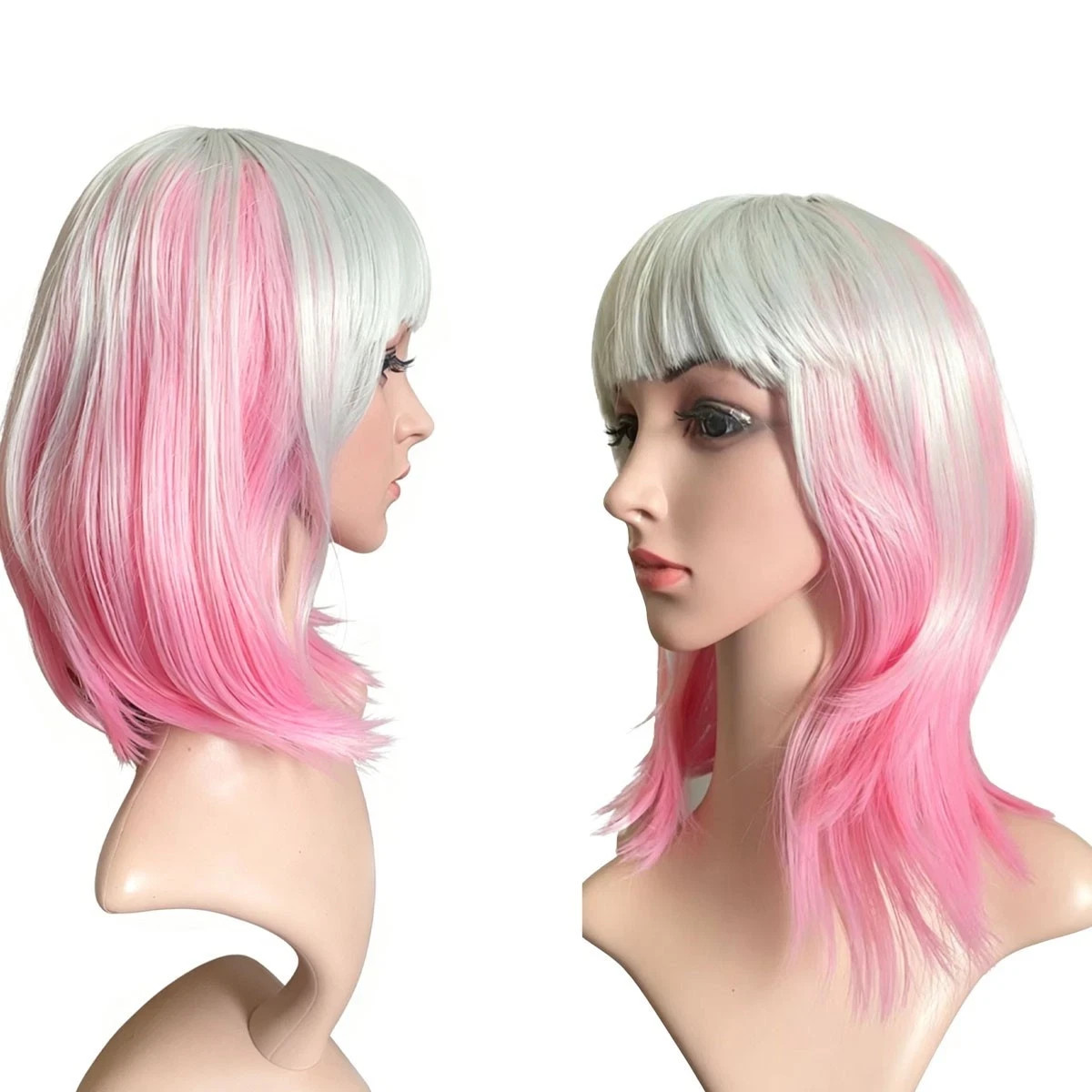 Short BOB Wig Gray Ombre Pink Wig Heat Resistant Synthteic Cosplay Hair wig