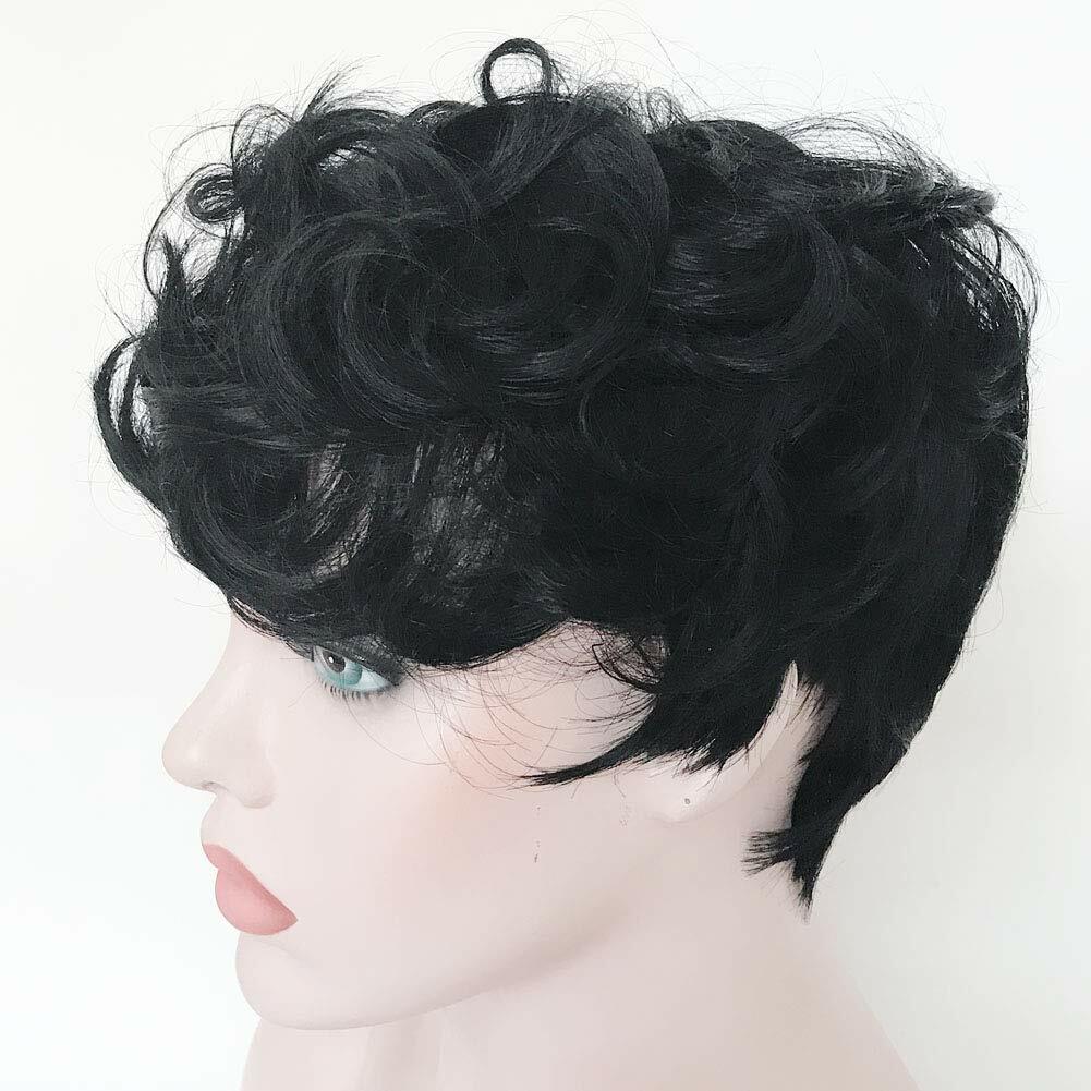 Short Black Curly Wig Pixie Cut Human Hair Wigs No Lace Glueless Wave Wig Soft