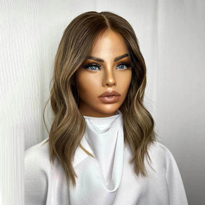 Natural Wave 13×4 Lace Frontal Wigs Caramel Ash Blonde Balayage 100% Human Hair