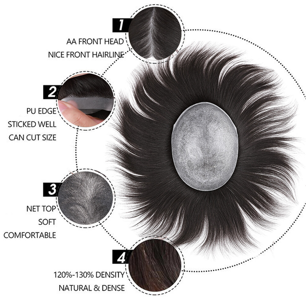 Indian 6MM Afro Curl Mens Toupee Replacement System Wigs Thin Skin PU Human Hair
