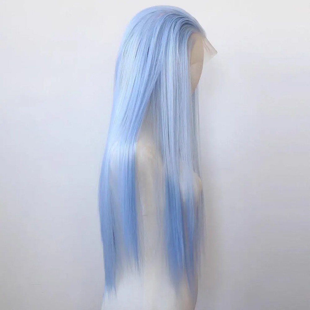 13×6 Long Silky Straight Blue Hair Lace Front Wigs Women Party Natural Hairline