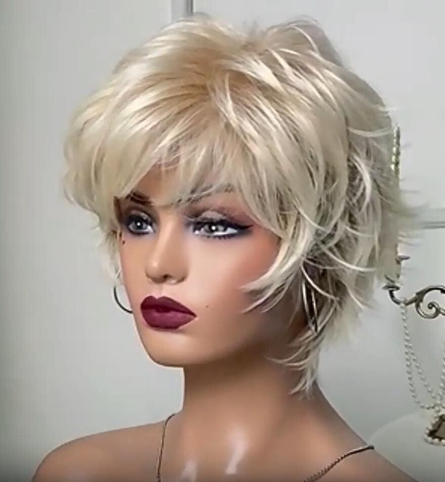 Short Blonde Pixie Cut Wigs for White Women Full Layered Natural Wavy Synthetic