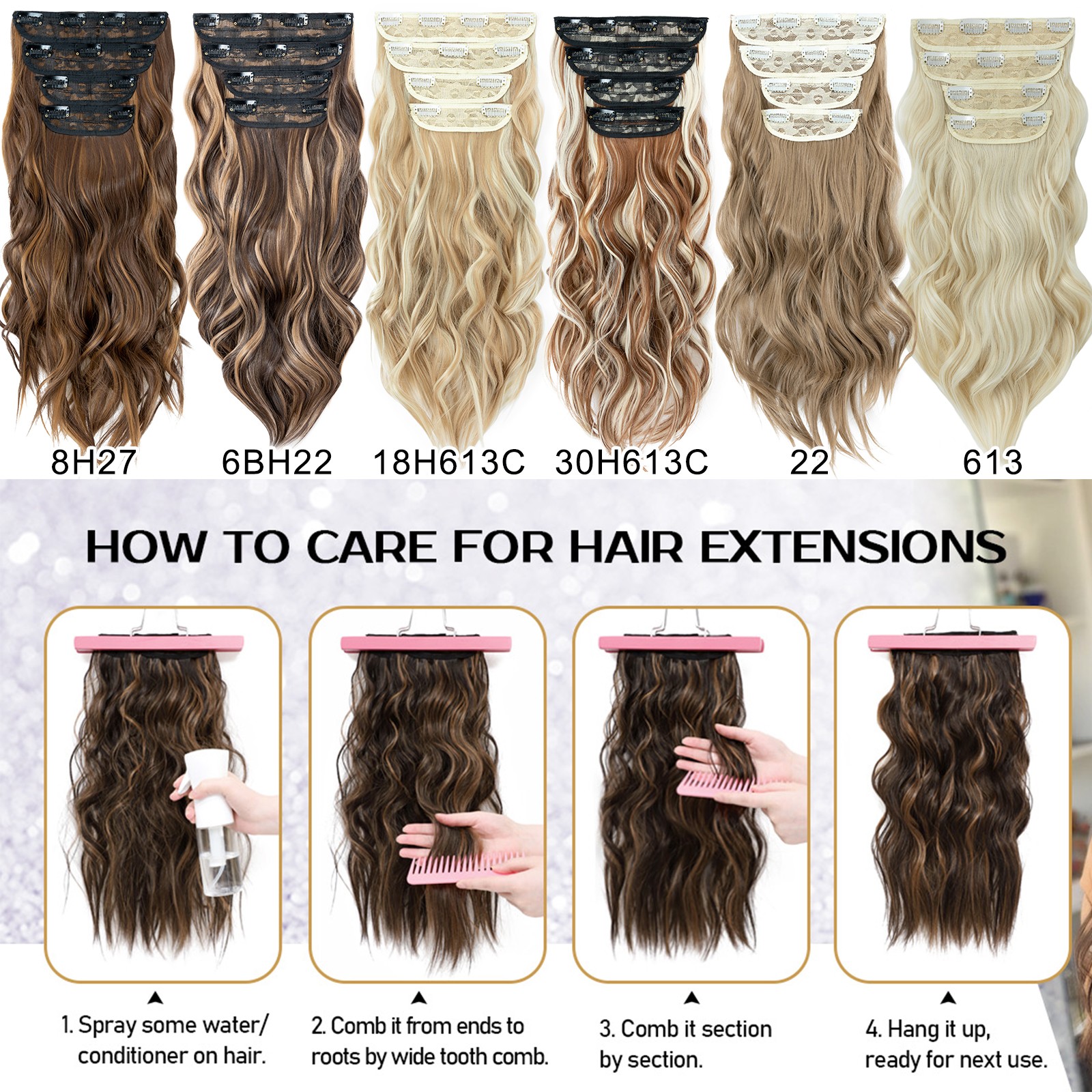 Long Curly Wavy 4PCS Clip in as Human Hair Extensions Natural THICK Balayage USA