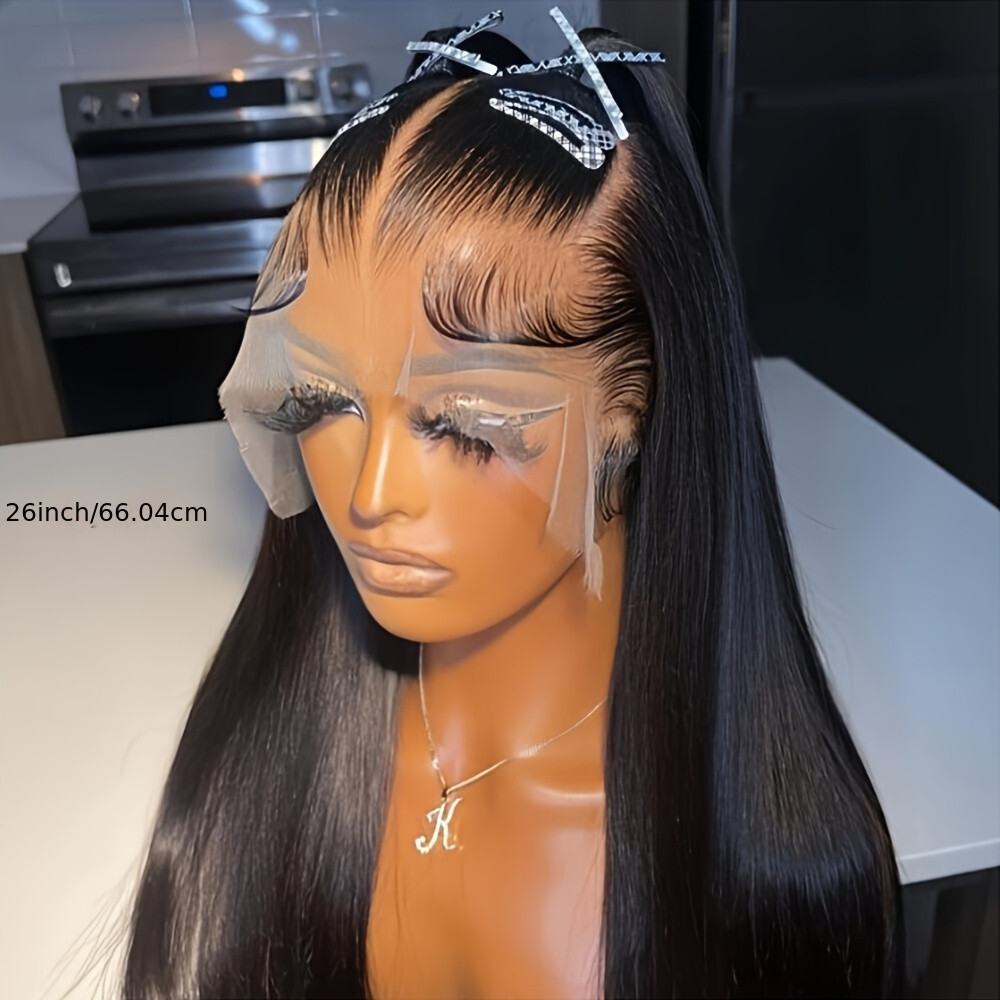 13×6 HD Long Straight Hair Natural Black Lace Front Wigs Women Party Heat Safe