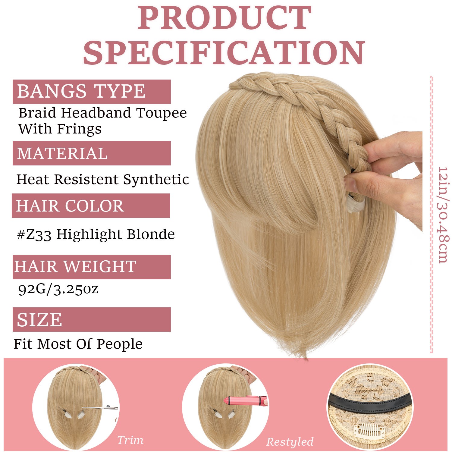 Thick Neat Bangs Toupee for Women Natural Headband with Bangs,Synthetic Hair Wig