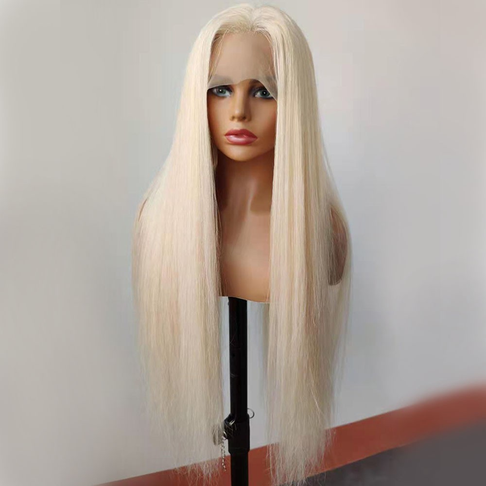 Frontal Lace Wigs Long Straight Synthetic Hair Heat Resistant Bleach blonde