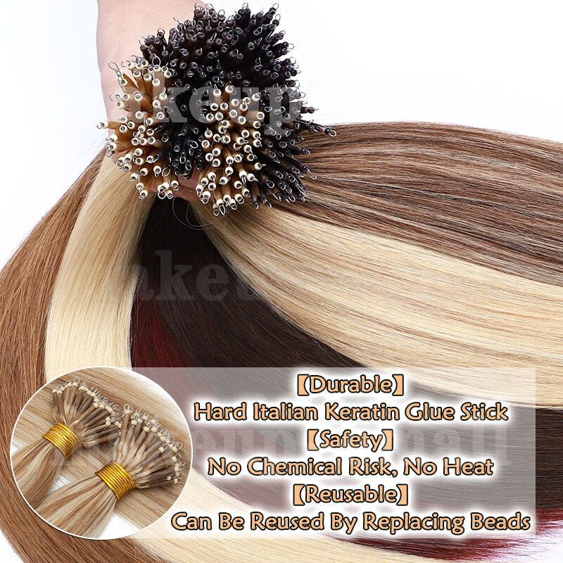 Straight Nano Bead Tip Ring 100% Real Remy Human Hair Extensions Thick 1gramms/s