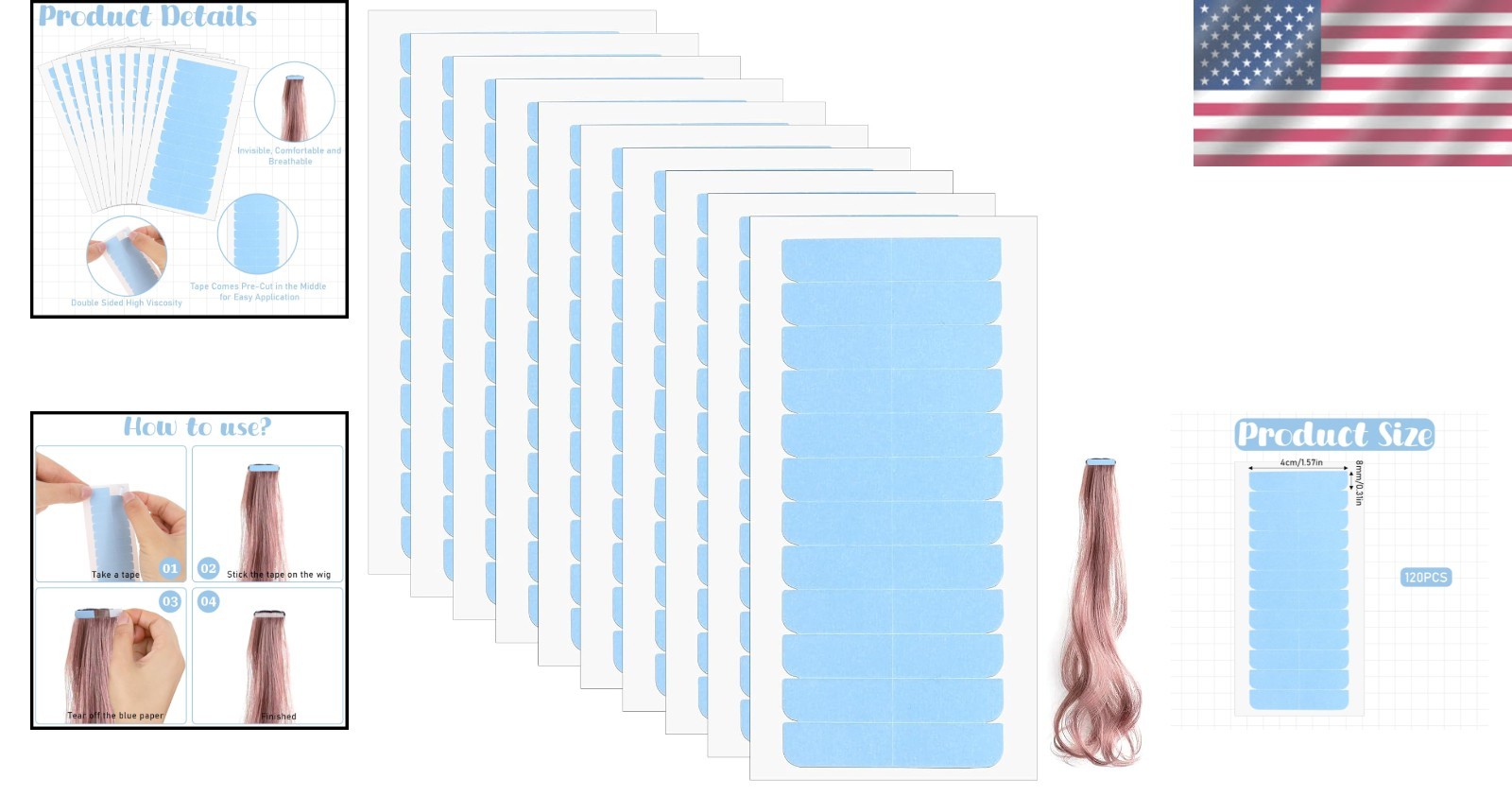 120pcs Double-Sided Waterproof Hair Extension Tape – Strong & Hypoallergenic