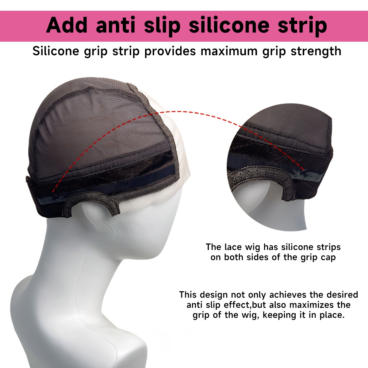 Lace wig grip cap adjustable, keeping wigs in place, Adjustable Grip, Reusable
