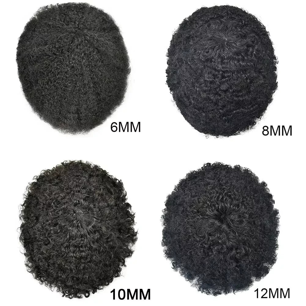 Afro Curl Mens Toupee Poly Skin Pu African American Hair System Breathable Holes