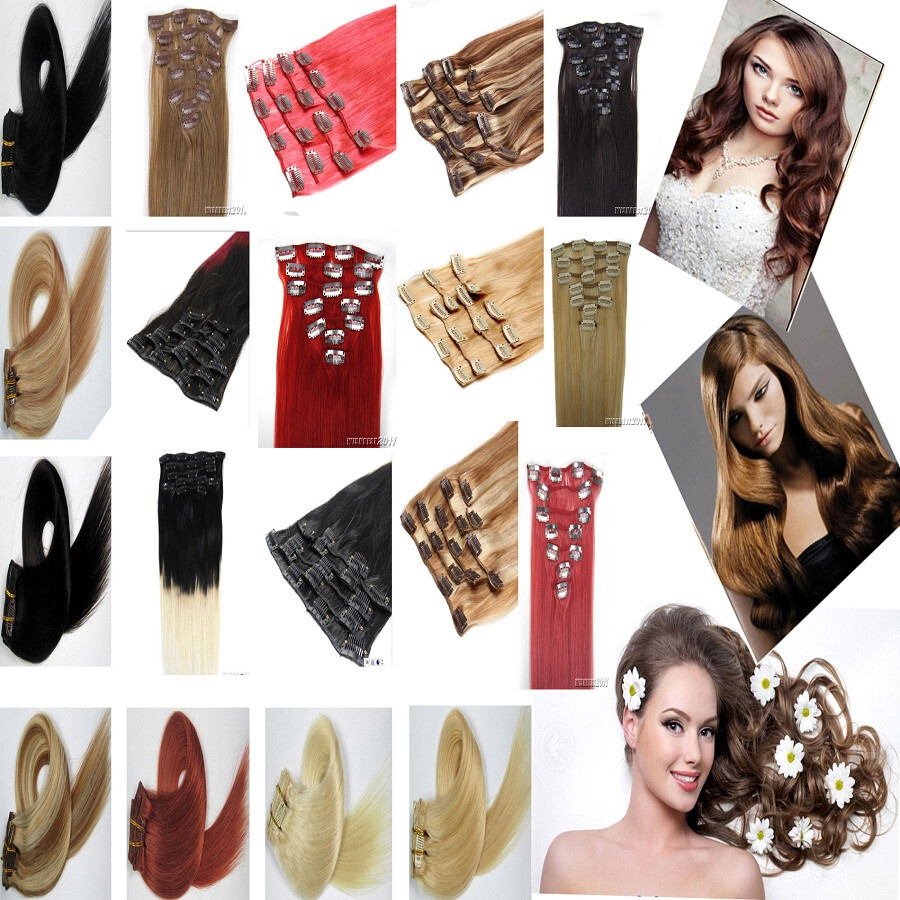 Clip in Hair Extensions Real Human Hair Double Weft Clips in Remy Hair Full Head