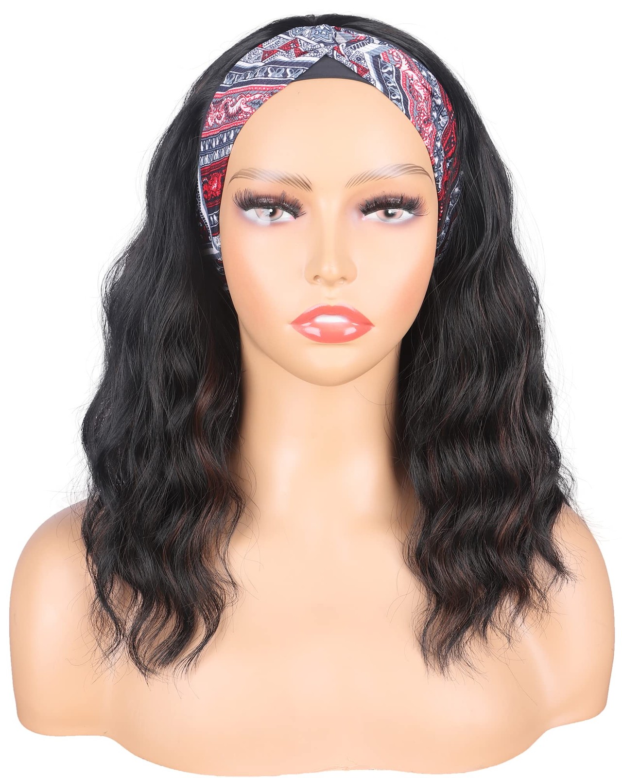 Black Headband Wigs With Brown Highlights For Black Synthetic Black Brown Wav…