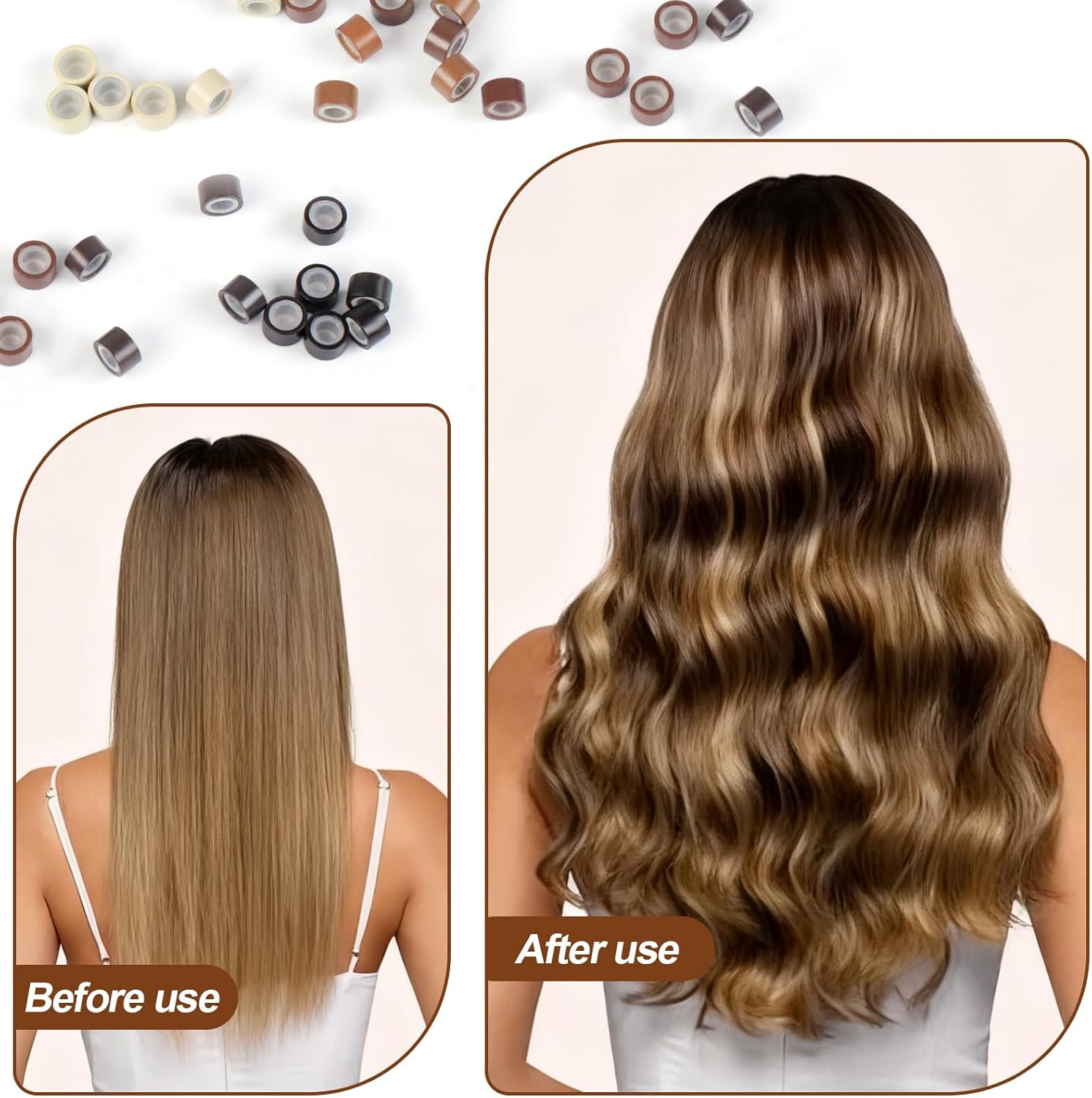 1000PCS Silicone Hair Extensions Beads, 5Mm Lined Micro Links Beads, 5Colors Rin