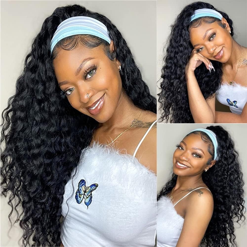 Luxurious 16 Inch Deep Wave Human Hair Headband Wig – Lightweight & Easy to Wear