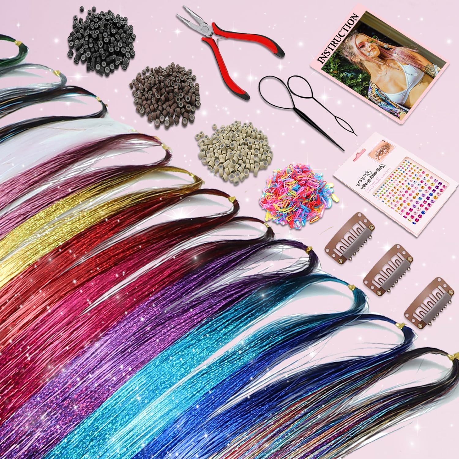 Hair Tinsel Kit, 22 Colors 8200 Strands Glitter 22