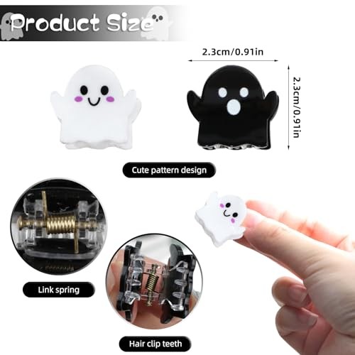 8Packs Mini Halloween Christmas Hair Clips,Spooky Cute Ghost black and white