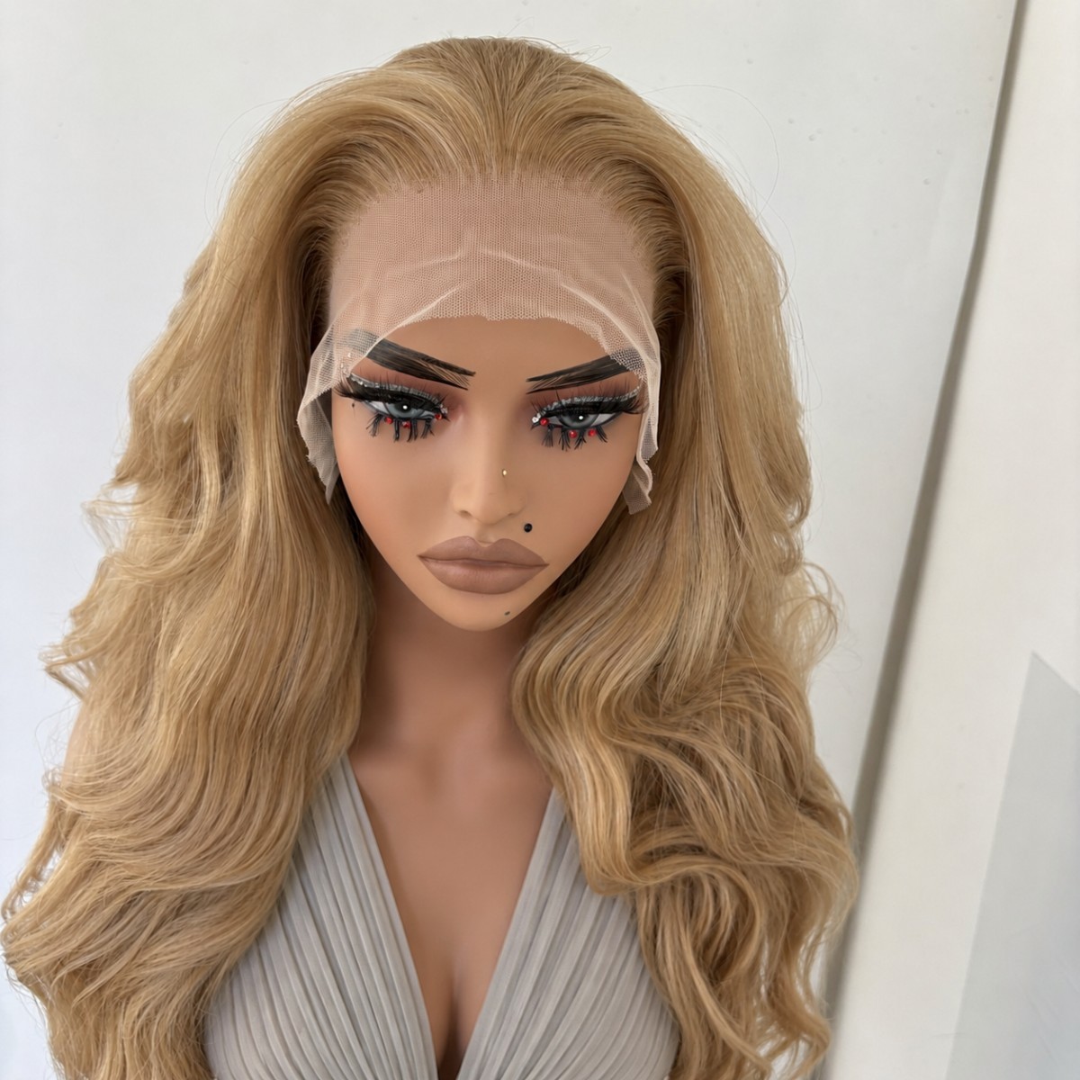 Lace Frontal Wig Blended Blonde Long Wavy Synthetic Hair Heat Resistant Layered