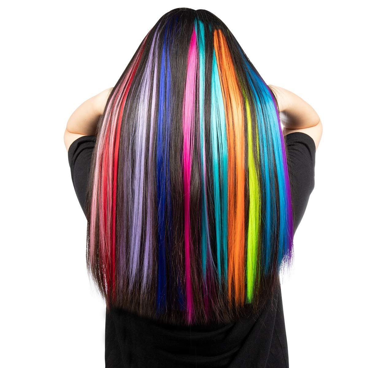 Multi Color Clip In Hair Extensions 12 Pieces for Costume and Parties