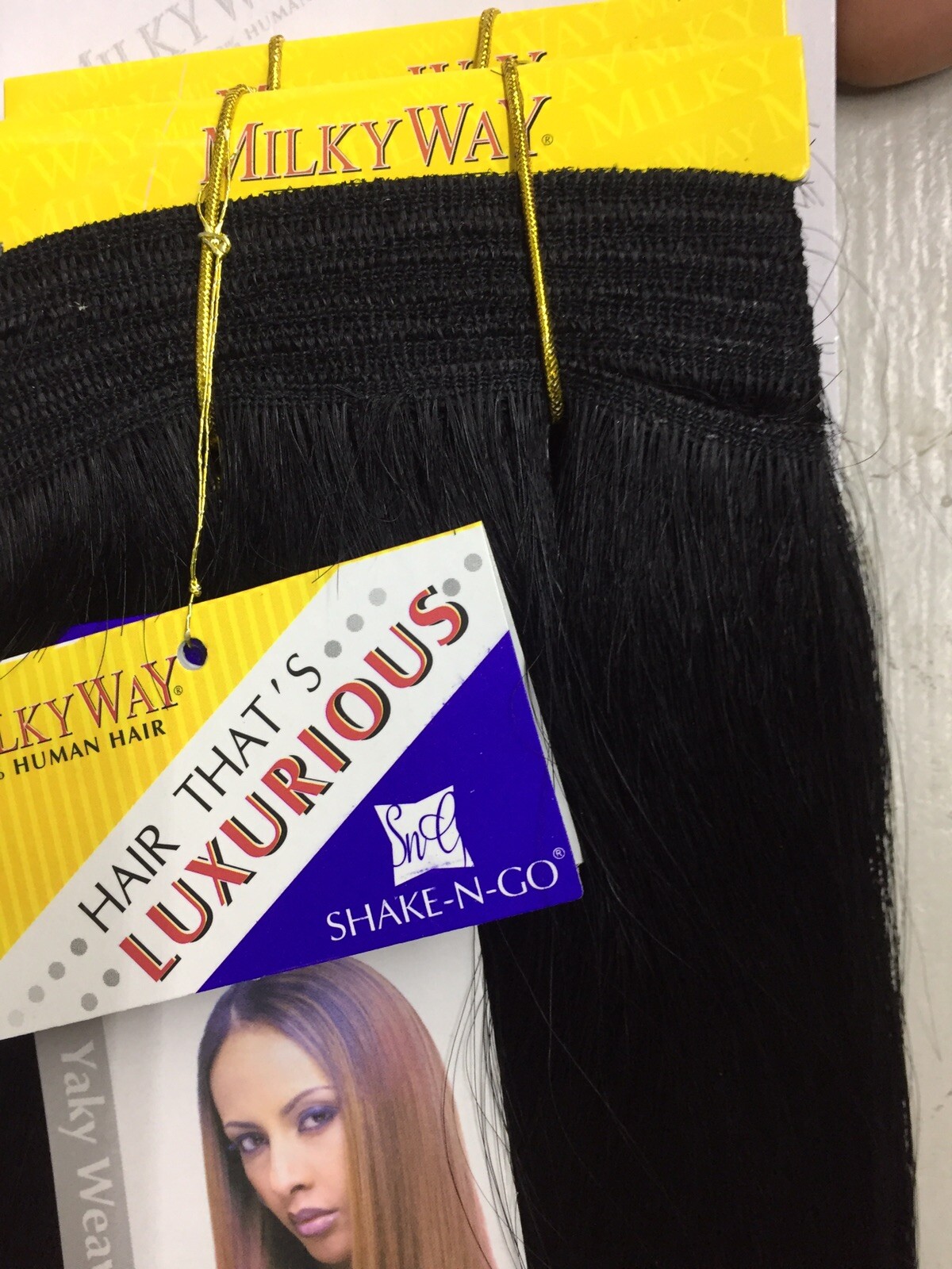 Milky Way 14” Yaky Straight Weave Color 1 Jet Black. 100% human hair