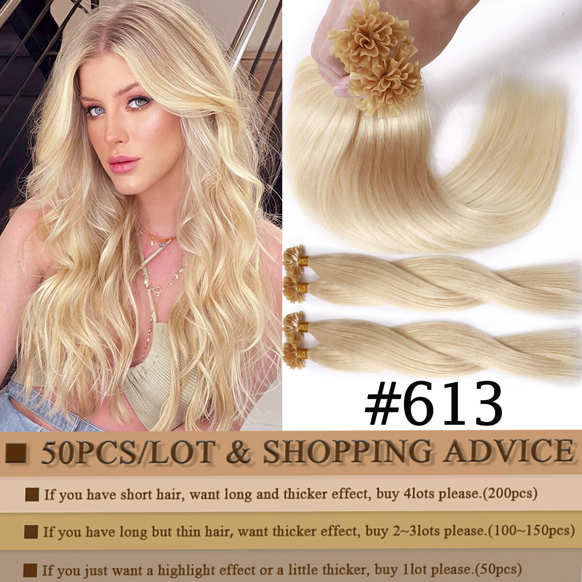 100% Real Keratin Pre Bonded Nail U Tip Remy Human Hair Extensions 14″-24″ THICK